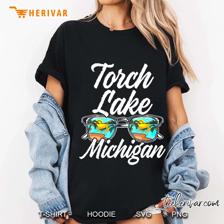 Torch Lake Michigan Usa Sunset Vacation Souvenir Ladies Tee