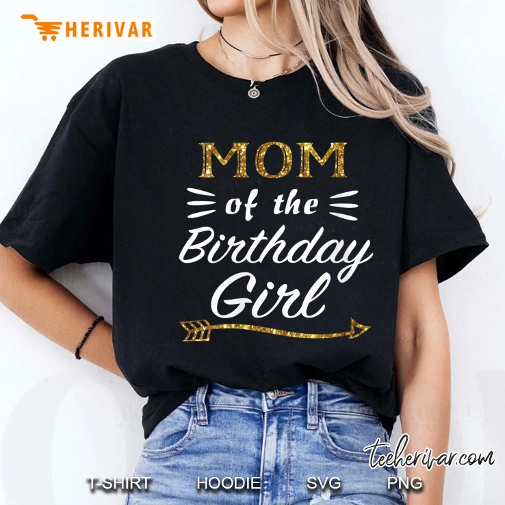 Womens Mom Of The Birthday Girl Matching Family Gold Design Mommy V-Neck Hoodie