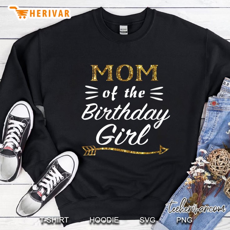 Womens Mom Of The Birthday Girl Matching Family Gold Design Mommy V-Neck Mugs