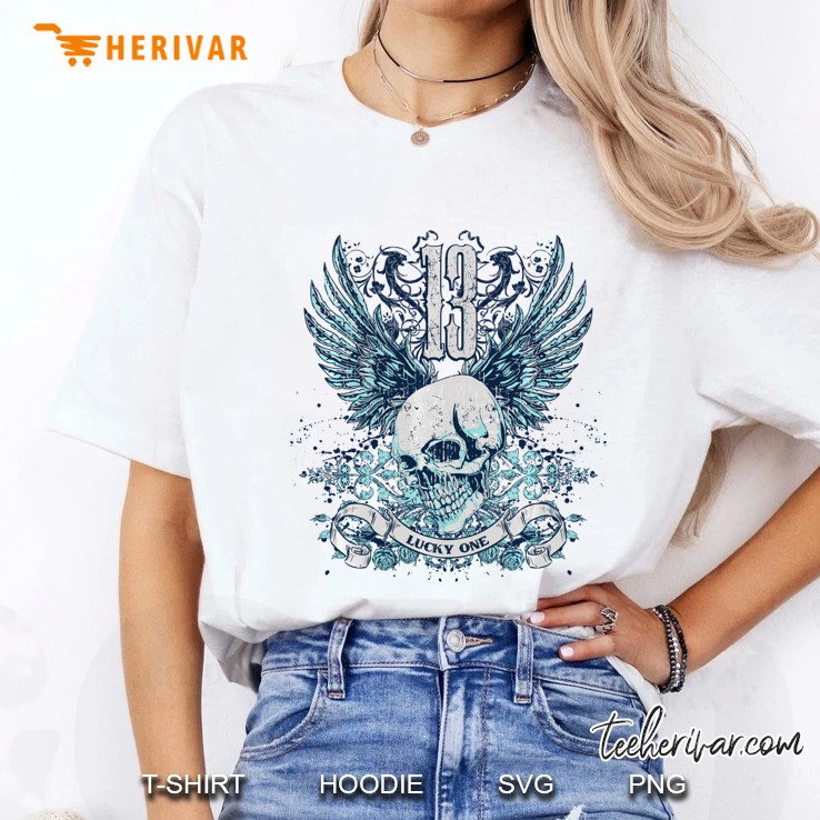 Awesome Grunge Lucky 13 Years Old Birthday Pullover Ladies Tee