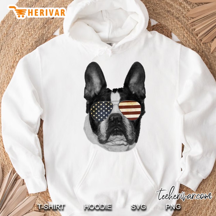 Boston Terrier Dog T Design With Usa Flag Sunglasses Hoodie