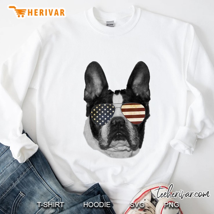 Boston Terrier Dog T Design With Usa Flag Sunglasses Sweatshirt