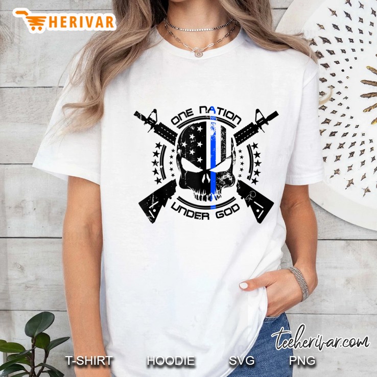 Epic One Nation Under God Thin Blue Line Usa Flag Tank Top Ladies Tee
