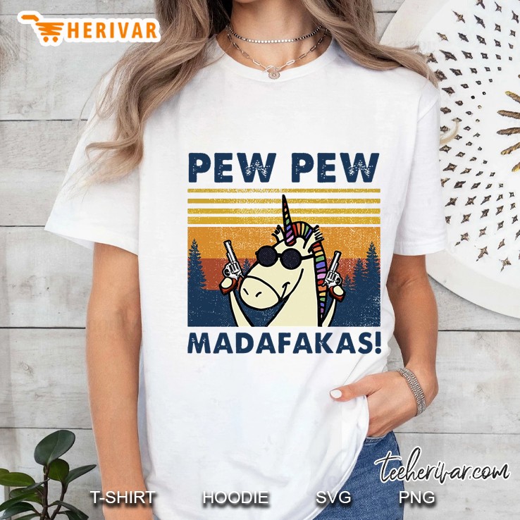 Pew Pew Madafakas Unicorn With Guns Vintage Version Ladies Tee