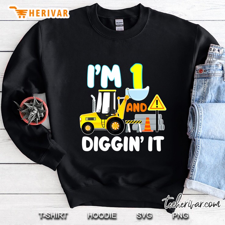 1St Birthday Gift Construction Truck Party 1 Year Old Boy Sweatshirt