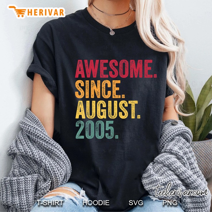 Awesome Since August 2005 15Th Birthday Gift Vintage Retro Ladies Tee