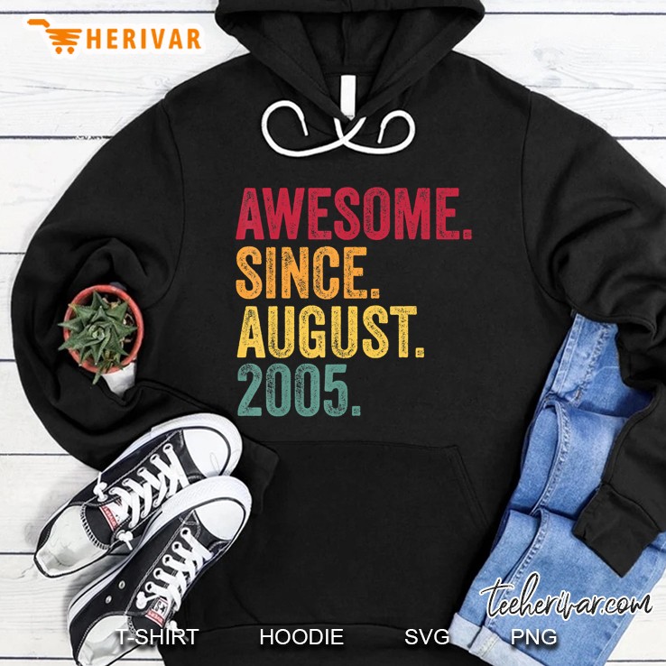Awesome Since August 2005 15Th Birthday Gift Vintage Retro Hoodie