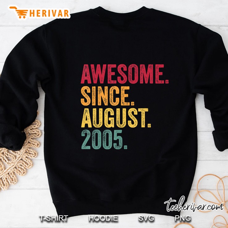 Awesome Since August 2005 15Th Birthday Gift Vintage Retro Sweatshirt