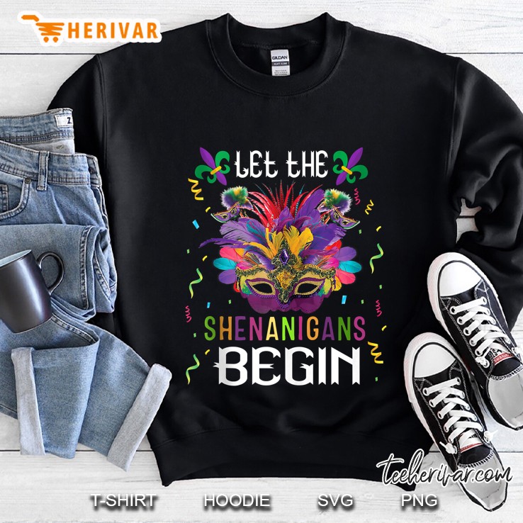 Mardi Gras Costume Let The Shenanigans Begin Mask Womens Men Tank Top Sweatshirt