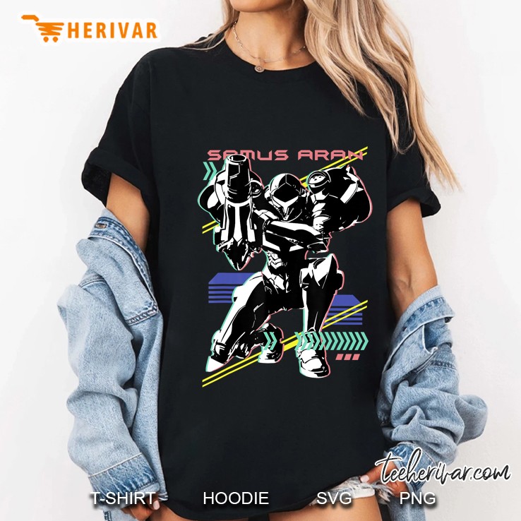 Nintendo Metroid Samus Aran Retro Neon Poster Ladies Tee