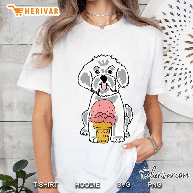 Smilemoretees Funny Maltese Dog Eating Ice Cream Ladies Tee