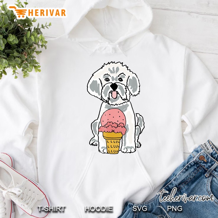 Smilemoretees Funny Maltese Dog Eating Ice Cream Hoodie