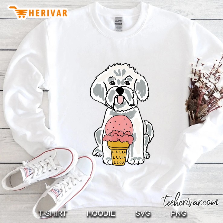 Smilemoretees Funny Maltese Dog Eating Ice Cream Sweatshirt