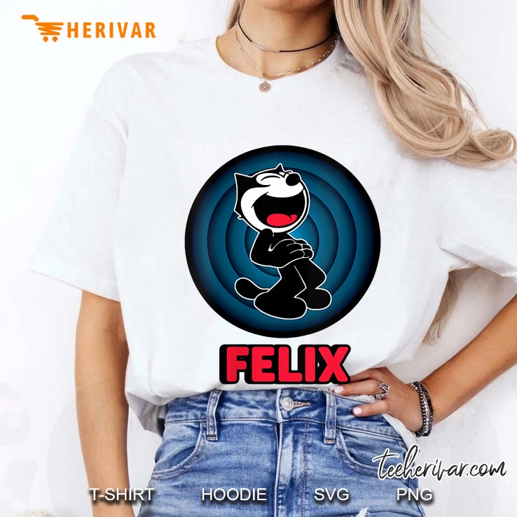 Womens Felix A Cartoon Cat Laughing Joyful Happy Retro Red & Blue Ladies Tee