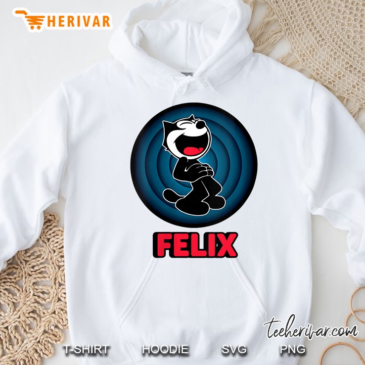 Womens Felix A Cartoon Cat Laughing Joyful Happy Retro Red & Blue Hoodie
