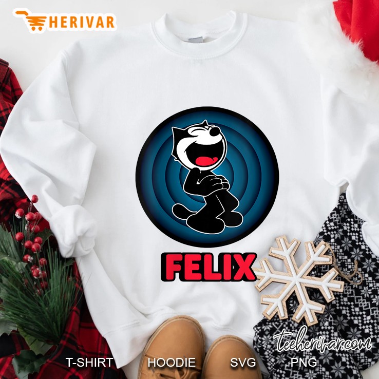 Womens Felix A Cartoon Cat Laughing Joyful Happy Retro Red & Blue Sweatshirt