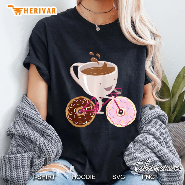 Cool Donut Coffee Bicycle Hand Drawn Illustration Tank Top Ladies Tee