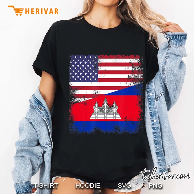 Half Cambodian Flag Vintage Cambodia Usa Gift Ladies Tee