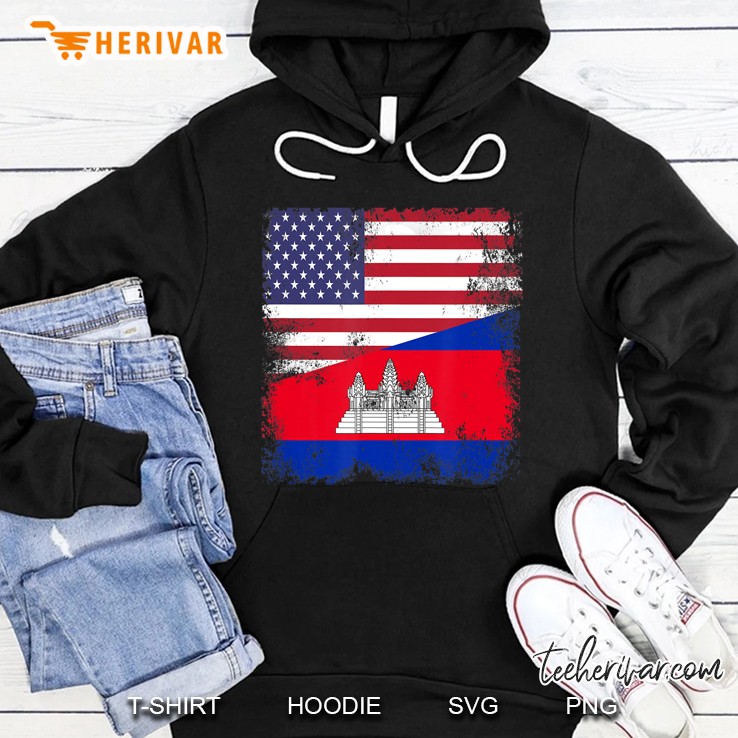 Half Cambodian Flag Vintage Cambodia Usa Gift Hoodie