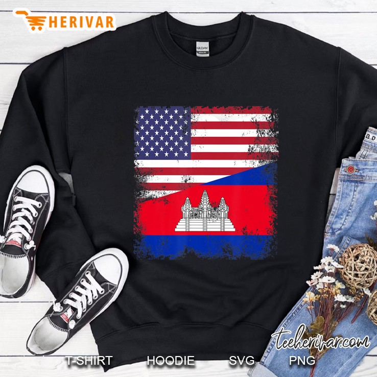 Half Cambodian Flag Vintage Cambodia Usa Gift Sweatshirt