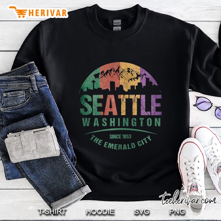 Seattle Washington Wa City Skyline Grunge Art Retro Souvenir Zip Sweatshirt
