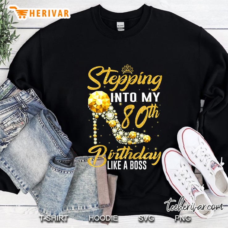 Womens Stepping Into My 80Th Birthday Like A Boss Golden Crown Shoe Mugs