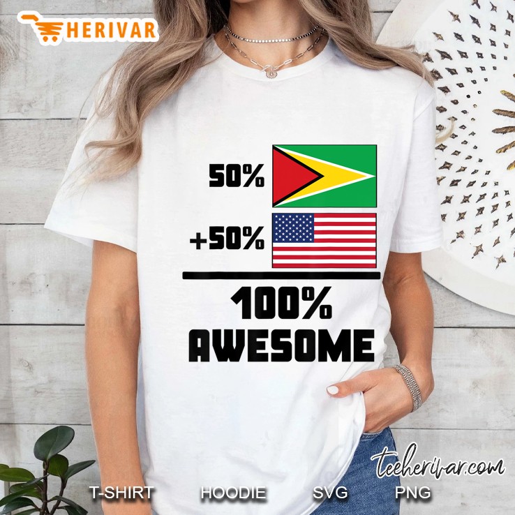 50 Guyanese 50 American 100 Awesome Funny Guyana Flag Ladies Tee