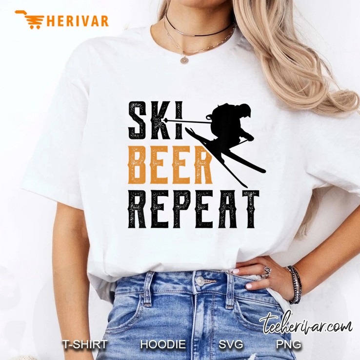 Funny Skiing And Drinking Shirt For Men Ski Beer Repeat Ladies Tee