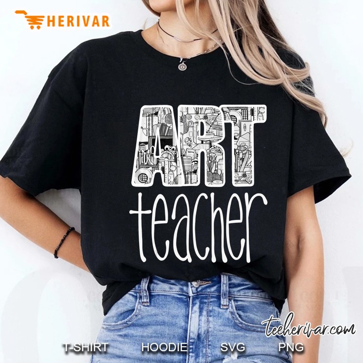 Art Teacher Supplies Doodle Line Drawing Ladies Tee