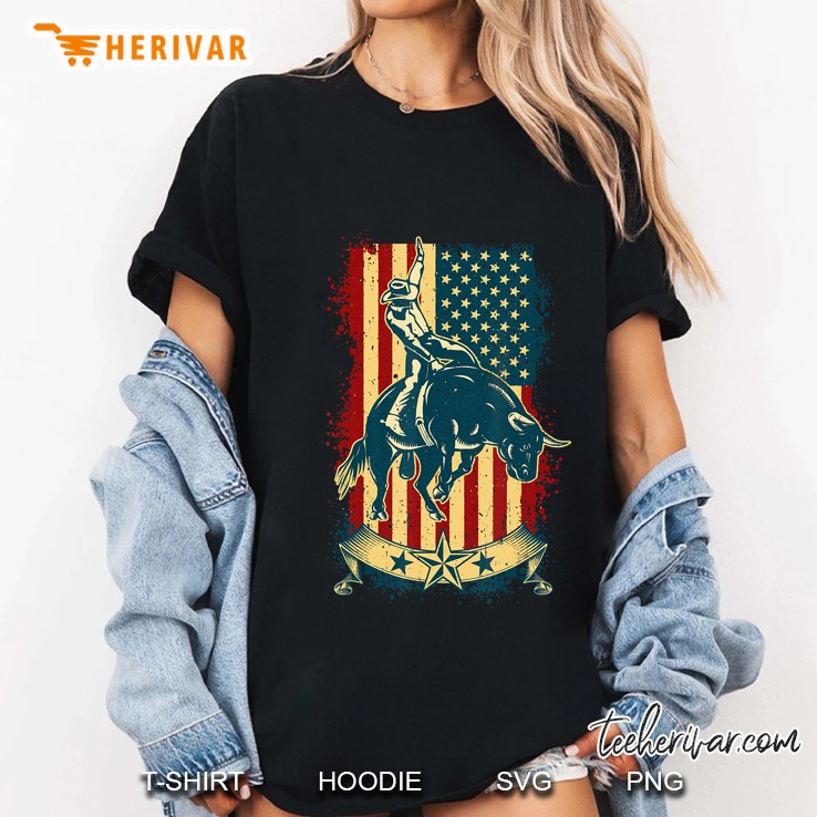 Bull Riding Rodeo Vintage Distressed Usa Bull Rider Flag Ladies Tee