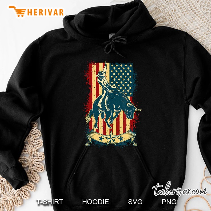 Bull Riding Rodeo Vintage Distressed Usa Bull Rider Flag Hoodie