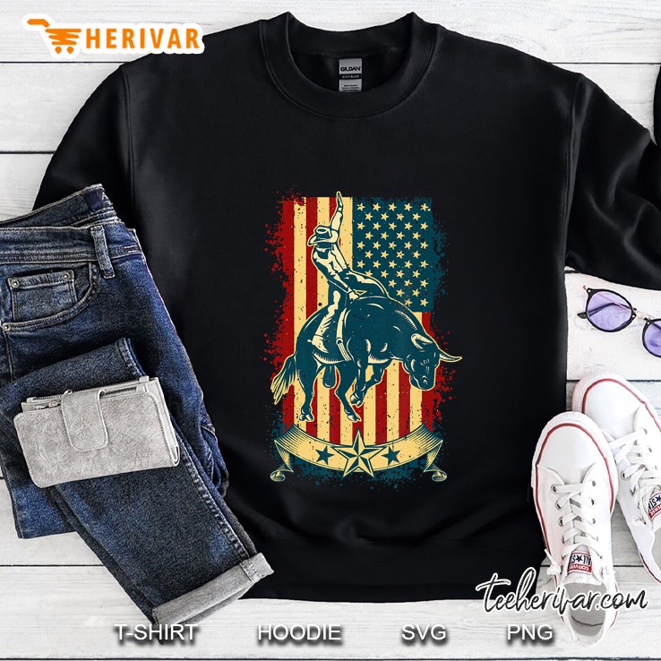 Bull Riding Rodeo Vintage Distressed Usa Bull Rider Flag Sweatshirt