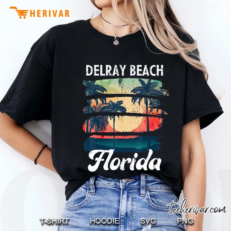 Delray Beach Florida Vintage Sunset Tropical Vacation Gift Ladies Tee