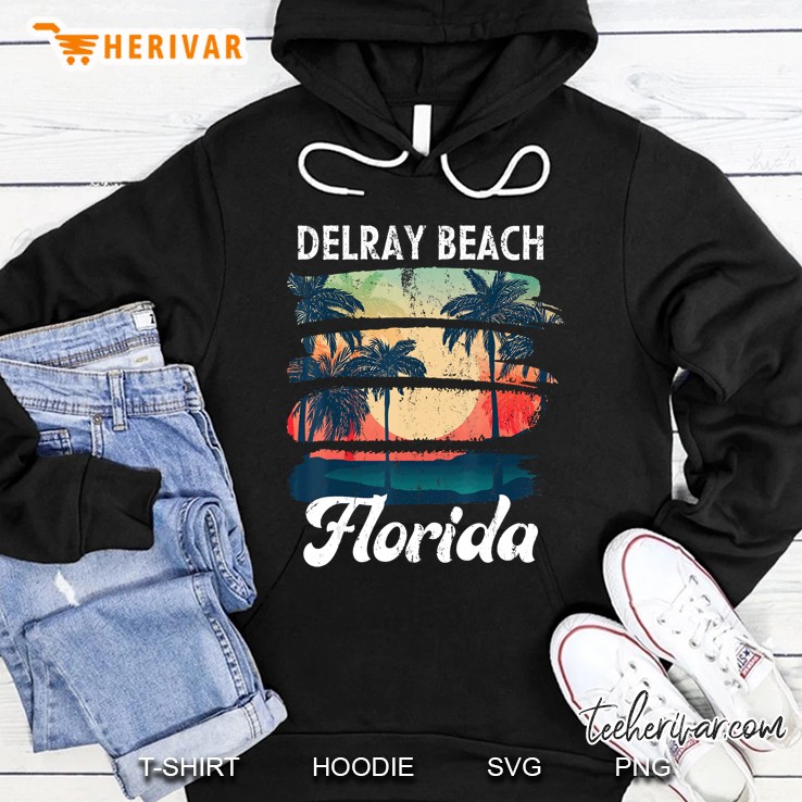Delray Beach Florida Vintage Sunset Tropical Vacation Gift Hoodie