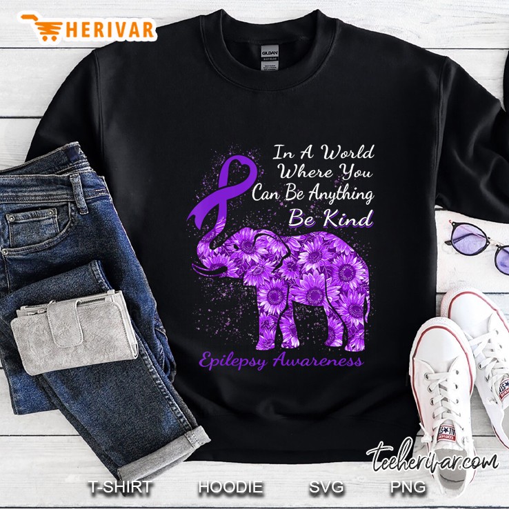 Epilepsy Awareness Sunflower Elephant Be Kind Sweatshirt
