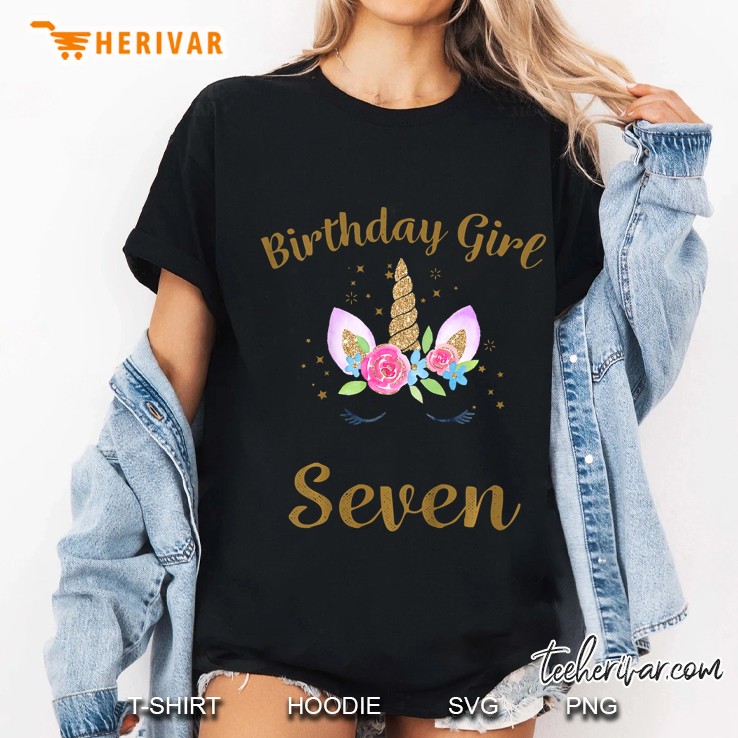 Kids 7Th Birthday Girl Unicorn Shirt 7Th Birthday Outfit Ladies Tee