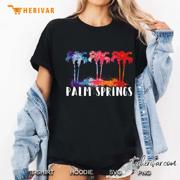 Palm Springs California Tropical Paint Splatter Ladies Tee
