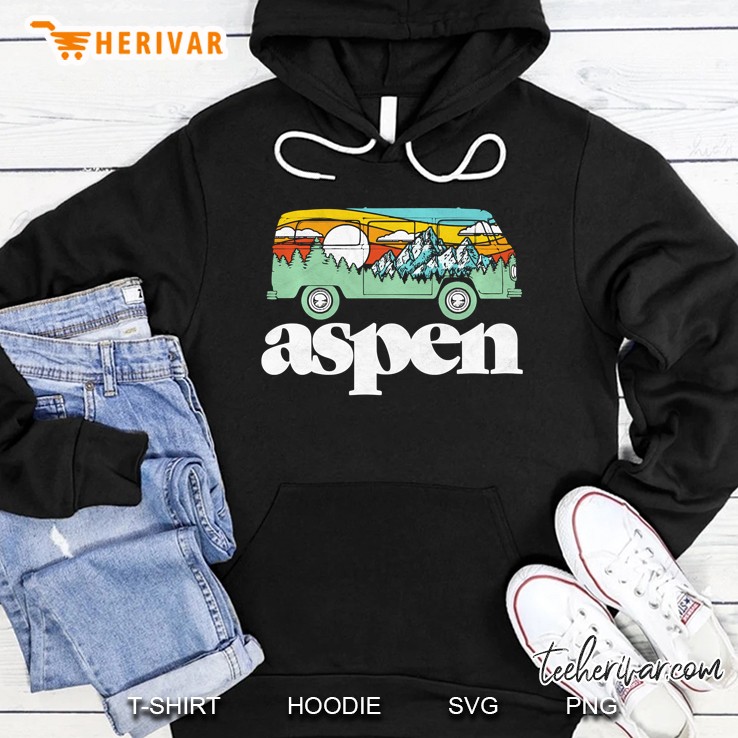 Retro Aspen Colorado Hippie Van Mountains Trees & Sun Pullover Hoodie
