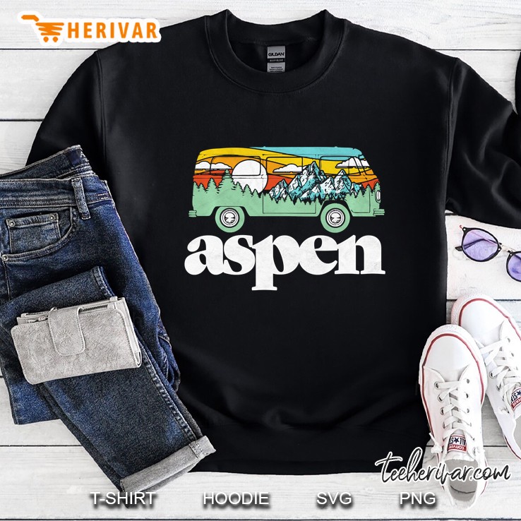 Retro Aspen Colorado Hippie Van Mountains Trees & Sun Pullover Sweatshirt