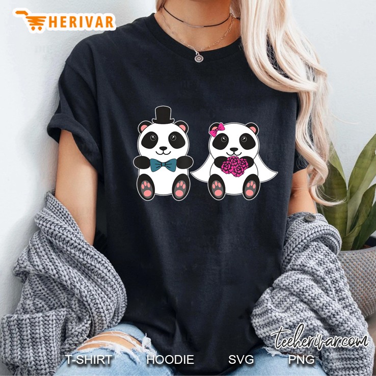 Bride And Groom Panda Bear Wedding Shirt Matching Couple Ladies Tee