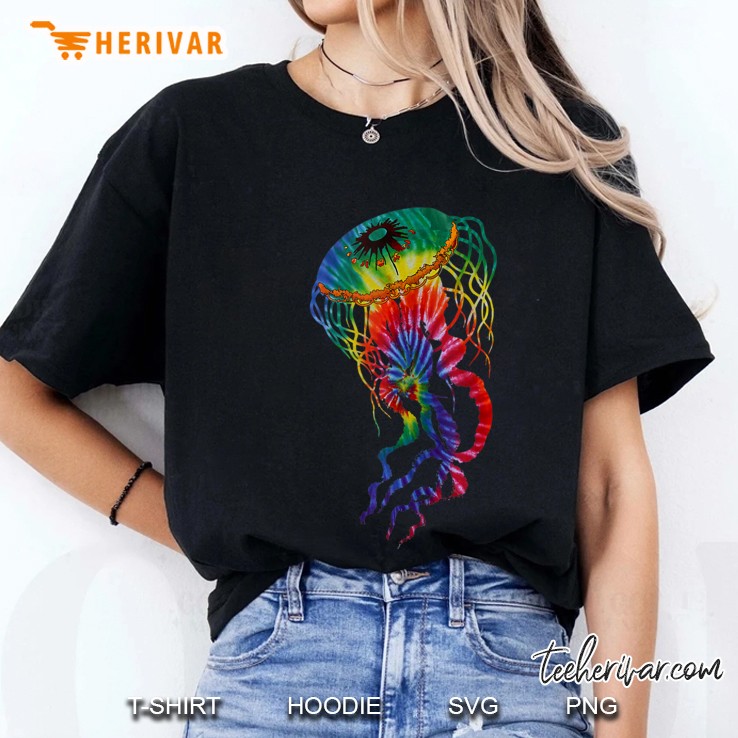 Colorful Rainbow Tie Dye Jellyfish With Tentacles Ladies Tee