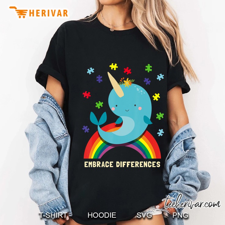Embrace Differences Narwhal Autism Awareness Puzzle Ladies Tee