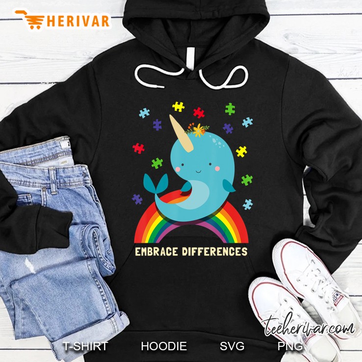 Embrace Differences Narwhal Autism Awareness Puzzle Hoodie
