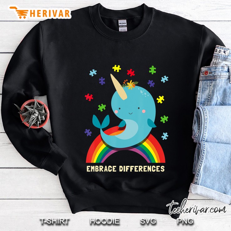 Embrace Differences Narwhal Autism Awareness Puzzle Sweatshirt