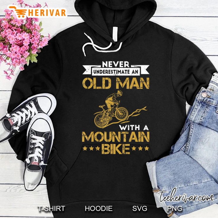 Mens Never Underestimate An Old Man With A Mountain Bike Tshirt Hoodie