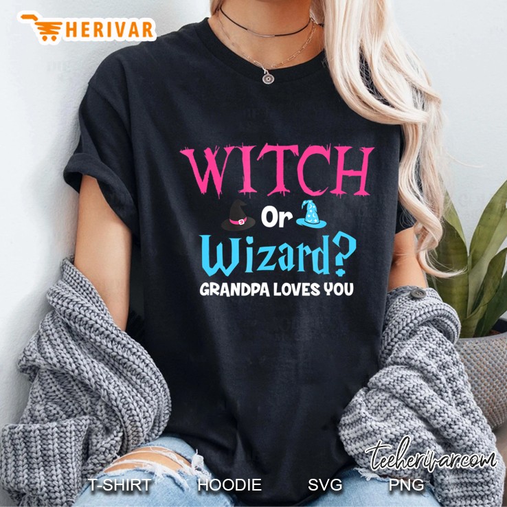 Mens Witch Or Wizard Grandpa Loves You Baby Gender Ladies Tee