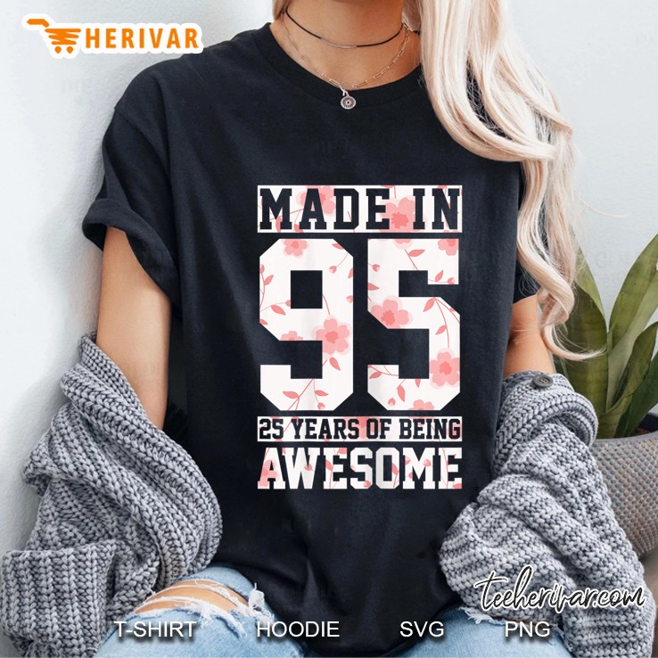 Womens 25Th Birthday Awesome Since 1995 Vintage Floral 25 Year Gift Ladies Tee