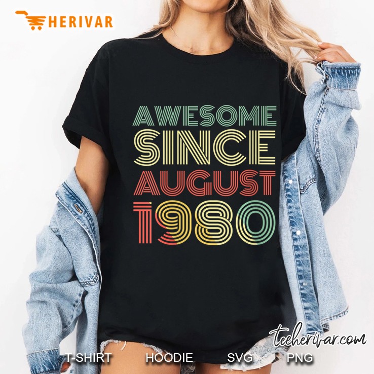 Womens Awesome Since August 1980 40Th Birthday Retro Funny Gift V-Neck Ladies Tee