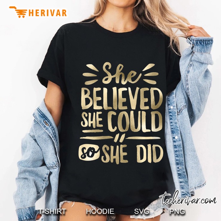 Womens She Believed She Could So She Did Doodle V-Neck Ladies Tee
