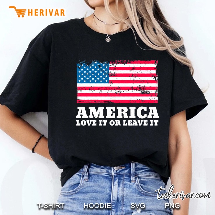 America Love It Or Leave It Patriotic American Flag Ladies Tee